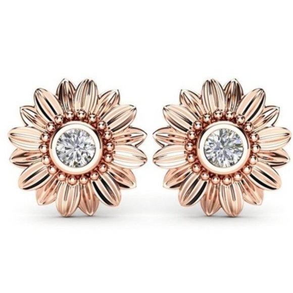 Jewelry - NEW 18K Rose Gold Diamond Sunflower Stud Earrings